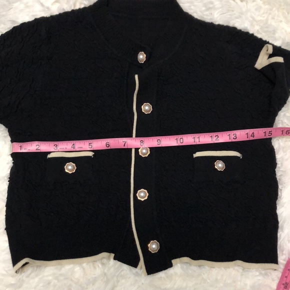 Knit mix contrast trim button front cardigan - Picture 10 of 10
